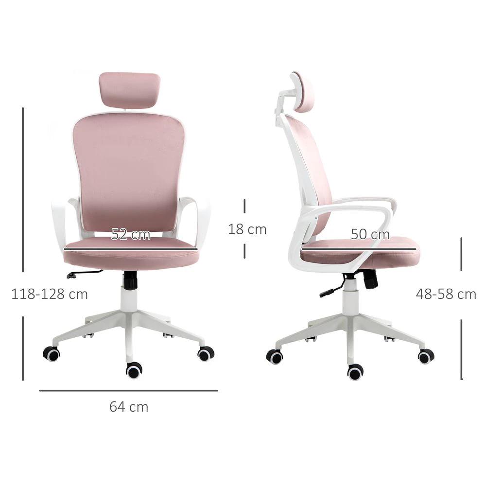 High-Back Office Chair Velvet Fabric Computer Rocking Wheels, Pink Vinsetto by Unbranded