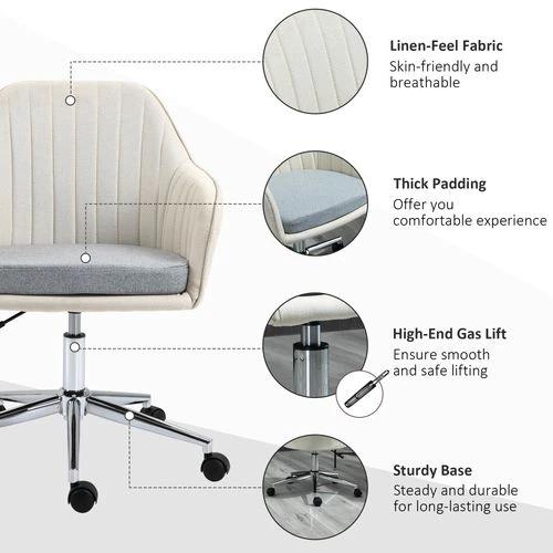 Leisure Office Chair Linen Swivel Desk Chair Home Study Wheel, Beige Vinsetto by Unbranded