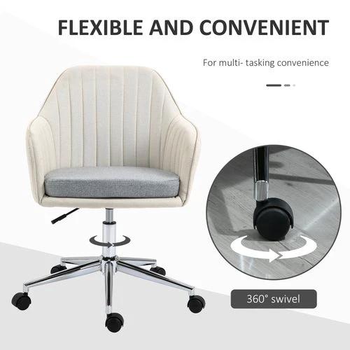 Leisure Office Chair Linen Swivel Desk Chair Home Study Wheel, Beige Vinsetto by Unbranded