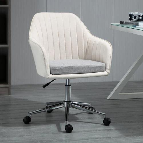 Leisure Office Chair Linen Swivel Desk Chair Home Study Wheel, Beige Vinsetto by Unbranded