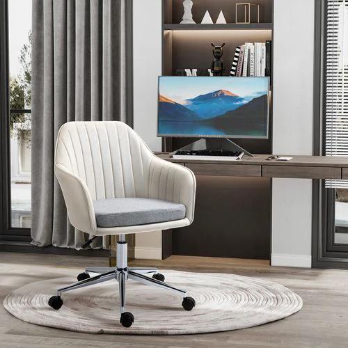 Leisure Office Chair Linen Swivel Desk Chair Home Study Wheel, Beige Vinsetto by Unbranded