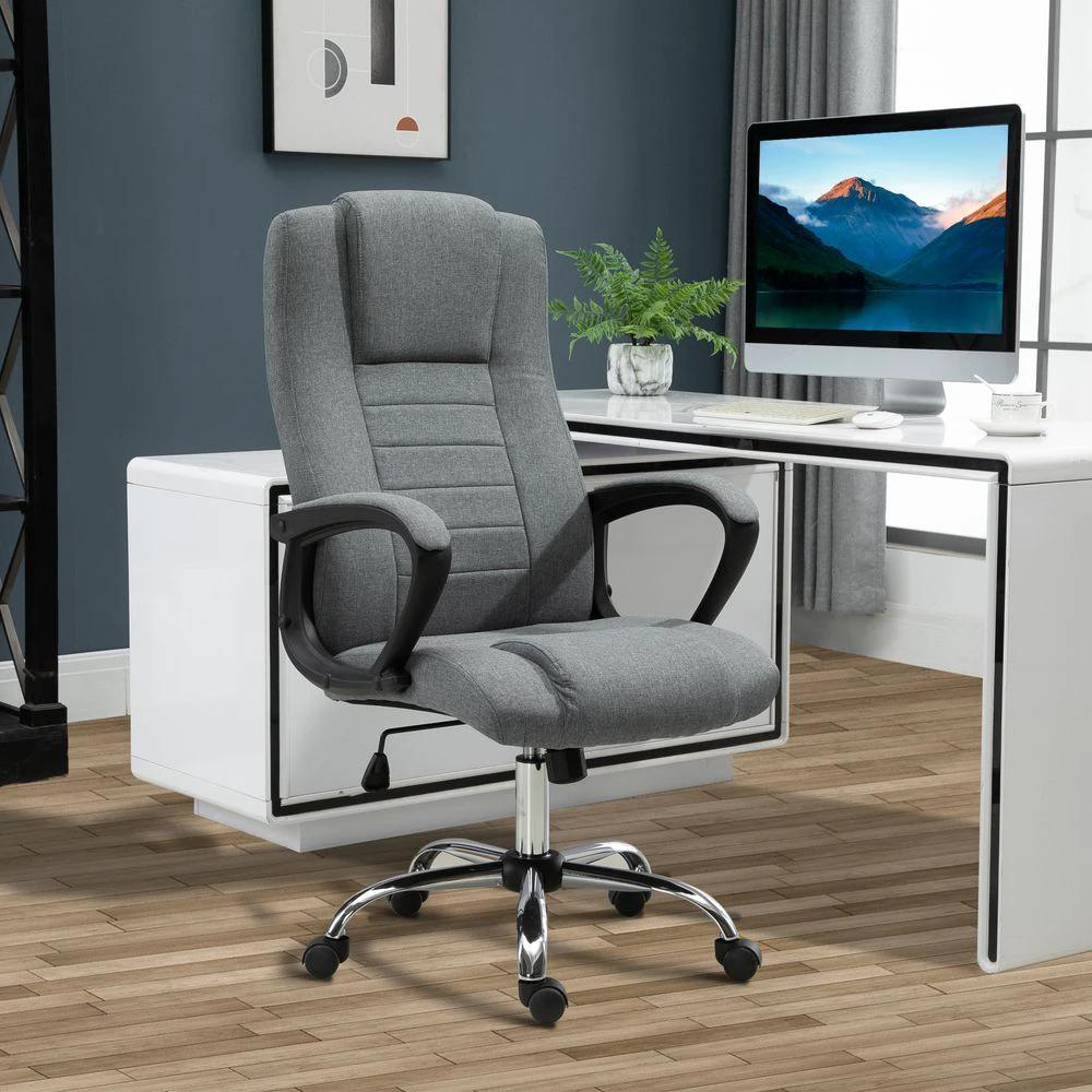 Linen Office Chair 360 Swivel High Back Wide Adjustable Seat Grey Vinsetto by Unbranded