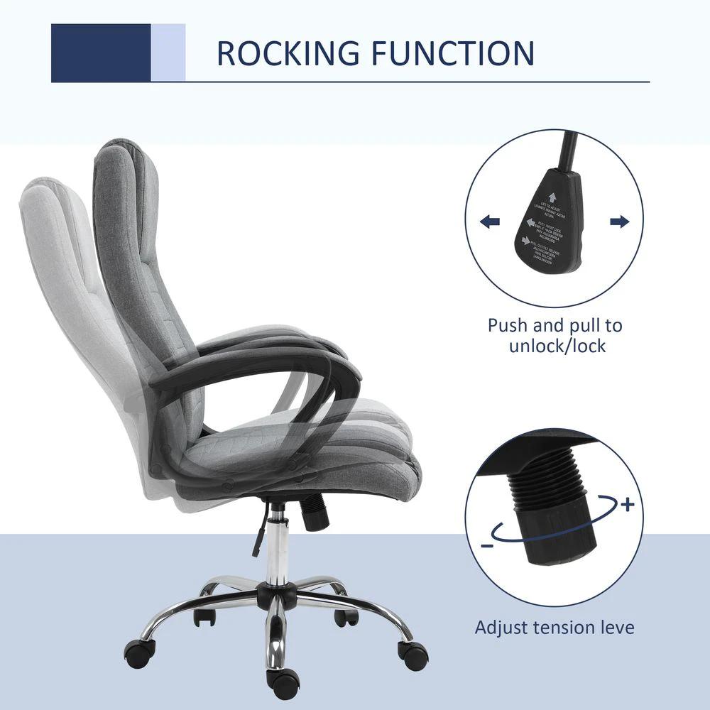 Linen Office Chair 360 Swivel High Back Wide Adjustable Seat Grey Vinsetto by Unbranded