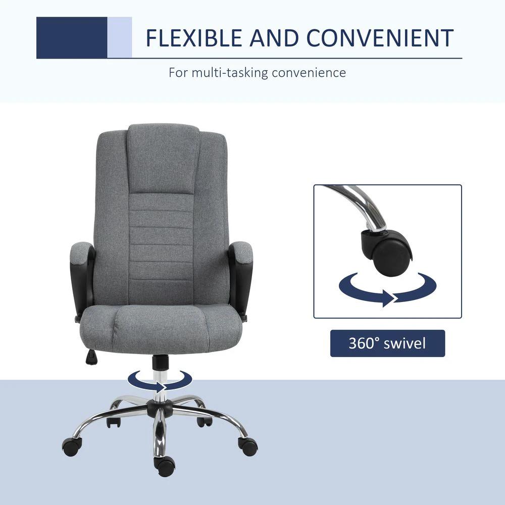 Linen Office Chair 360 Swivel High Back Wide Adjustable Seat Grey Vinsetto by Unbranded