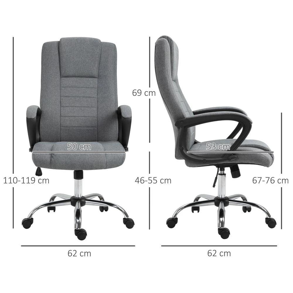 Linen Office Chair 360 Swivel High Back Wide Adjustable Seat Grey Vinsetto by Unbranded