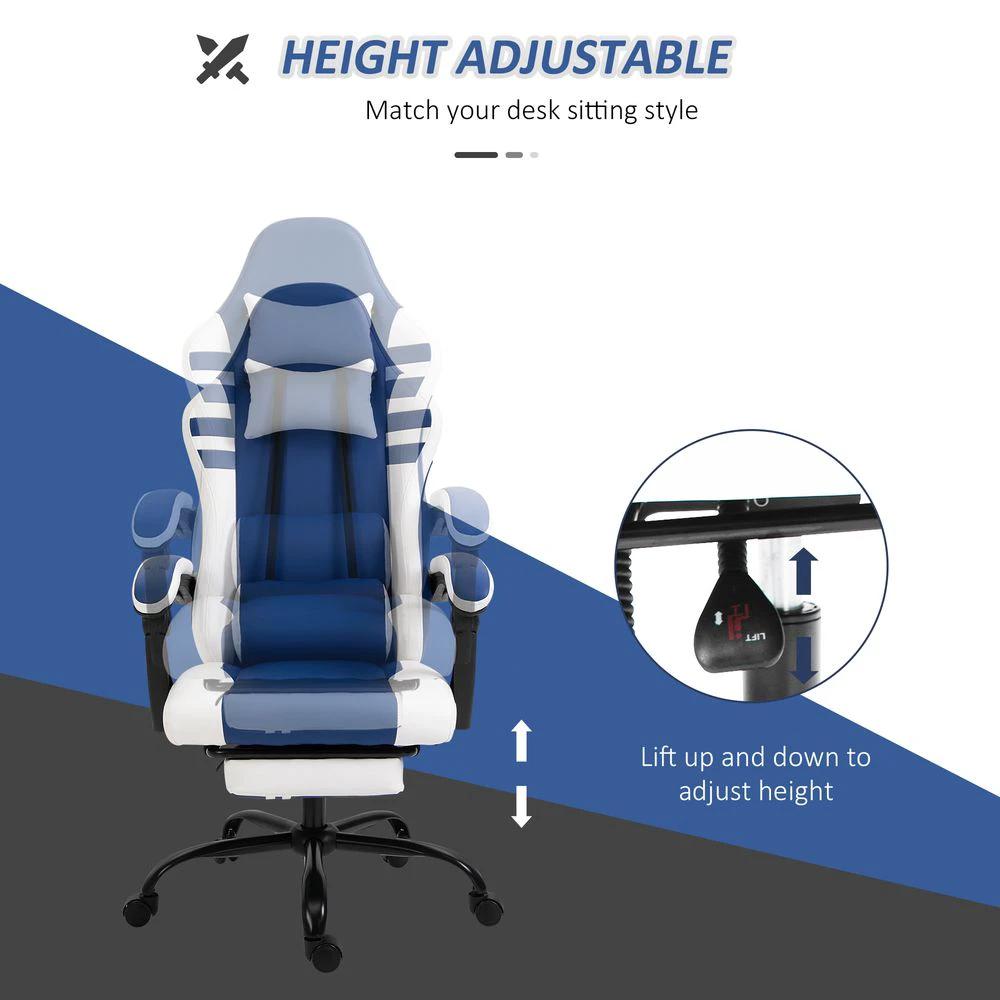 Luxe PU Leather Gaming Office Chair w/ Footrest Wheels Reclining Back Red/ Blue - Office Chair