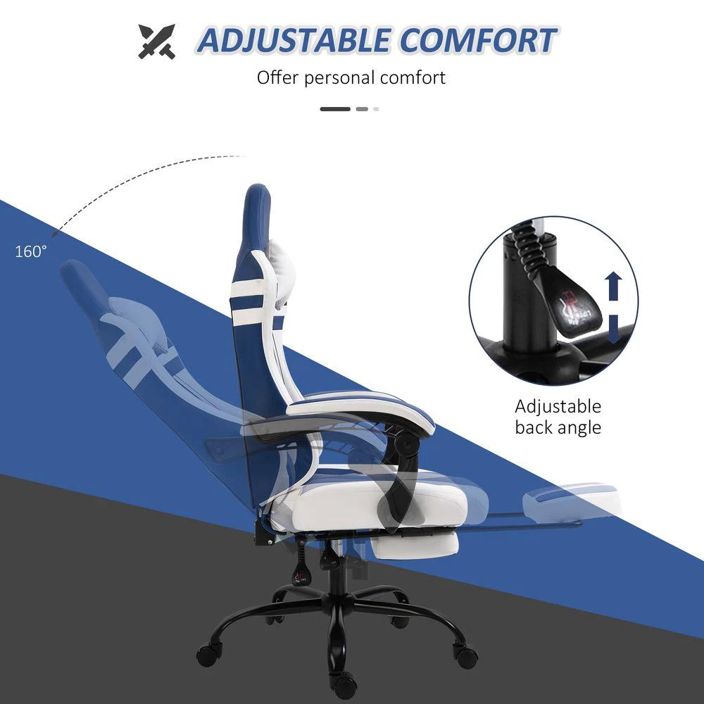 Luxe PU Leather Gaming Office Chair w/ Footrest Wheels Reclining Back Red/ Blue - Office Chair