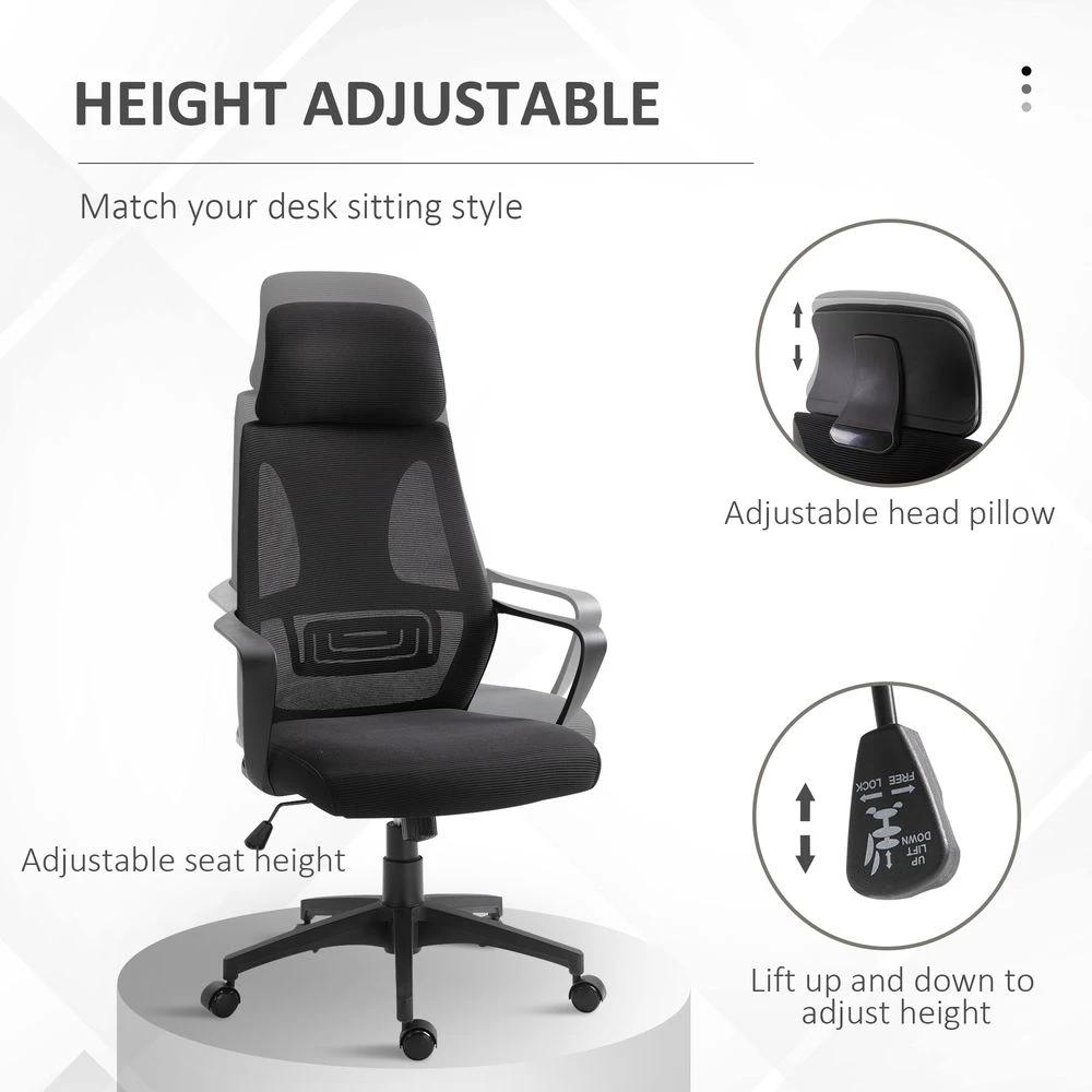 Unbranded Mesh Back Office Chair w/ Adjustable Height Padded Headrest Black Vinsetto - Office Chair
