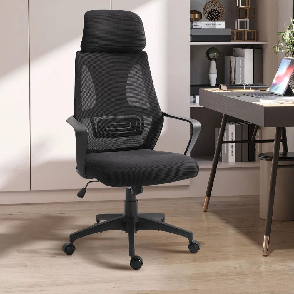 Unbranded Mesh Back Office Chair w/ Adjustable Height Padded Headrest Black Vinsetto - Office Chair