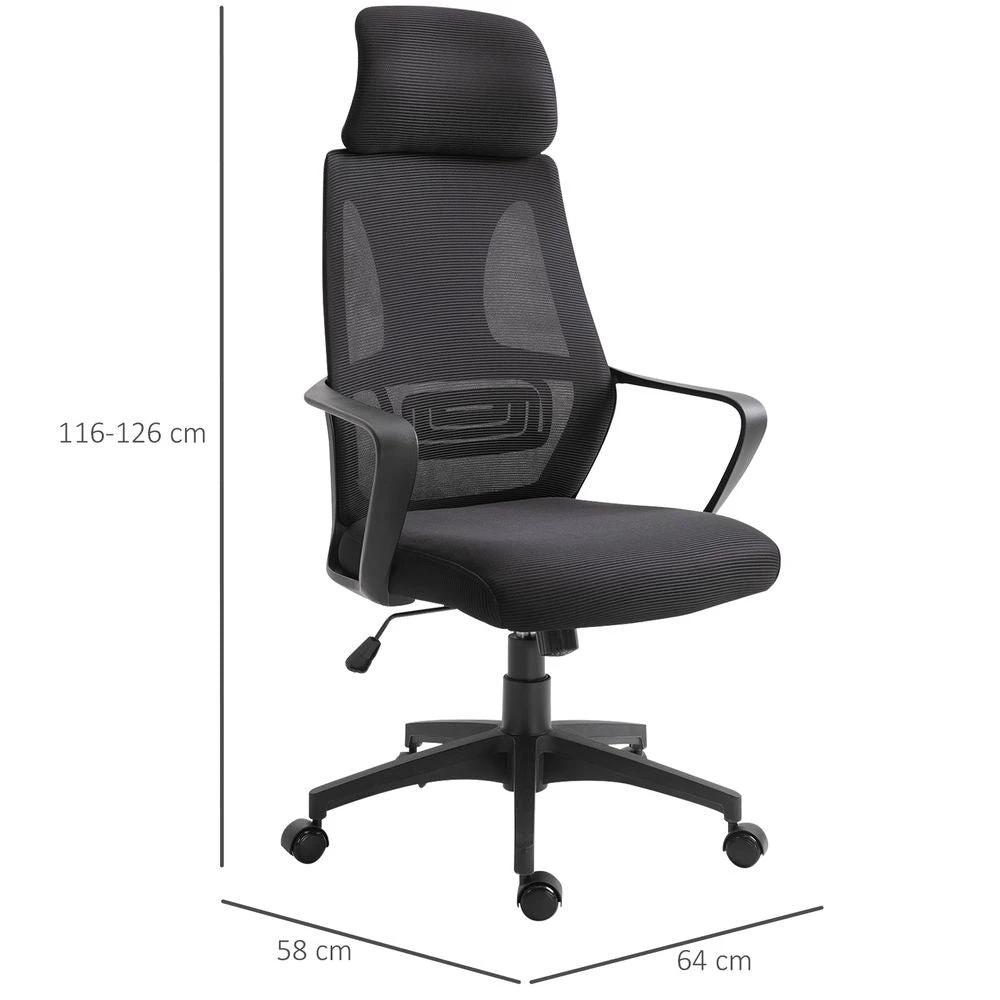 Unbranded Mesh Back Office Chair w/ Adjustable Height Padded Headrest Black Vinsetto - Office Chair