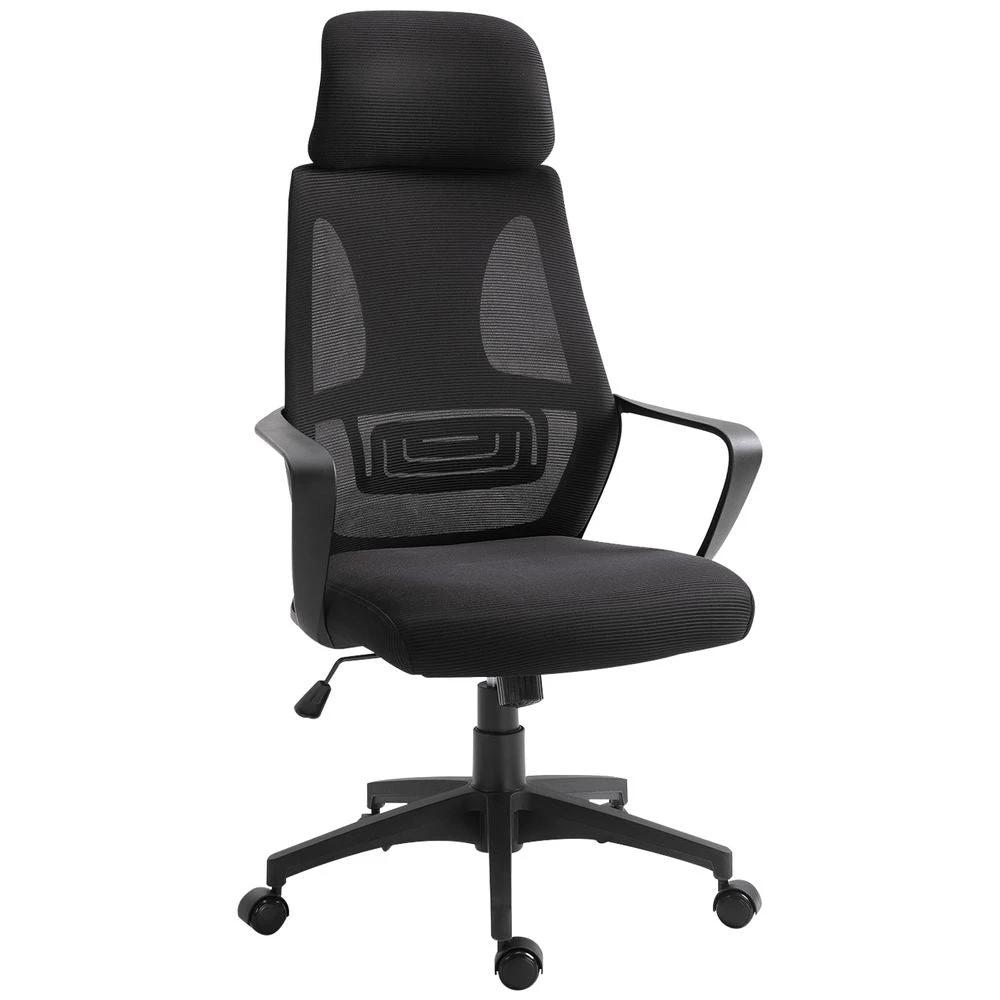 Unbranded Mesh Back Office Chair w/ Adjustable Height Padded Headrest Black Vinsetto - Office Chair