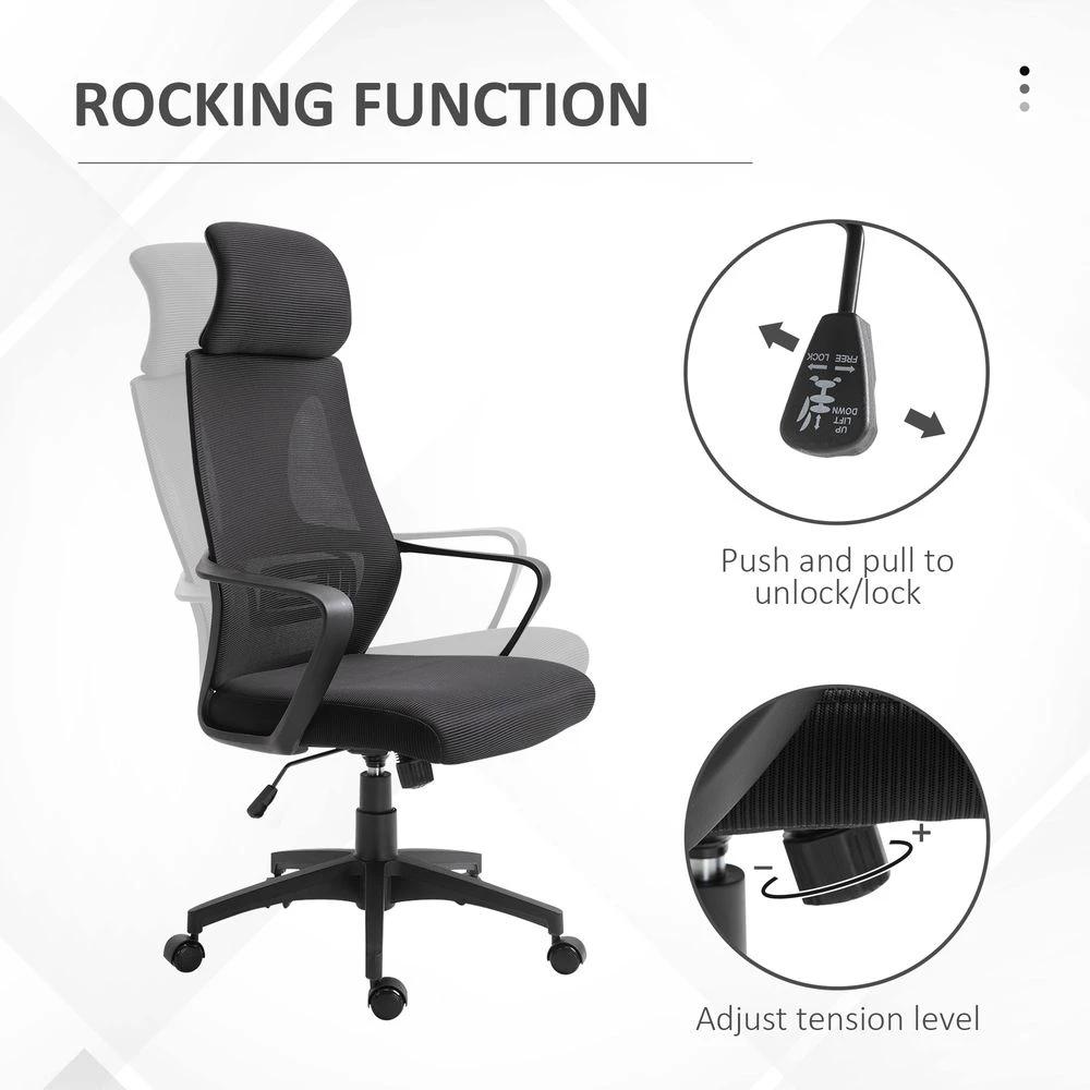 Unbranded Mesh Back Office Chair w/ Adjustable Height Padded Headrest Black Vinsetto - Office Chair