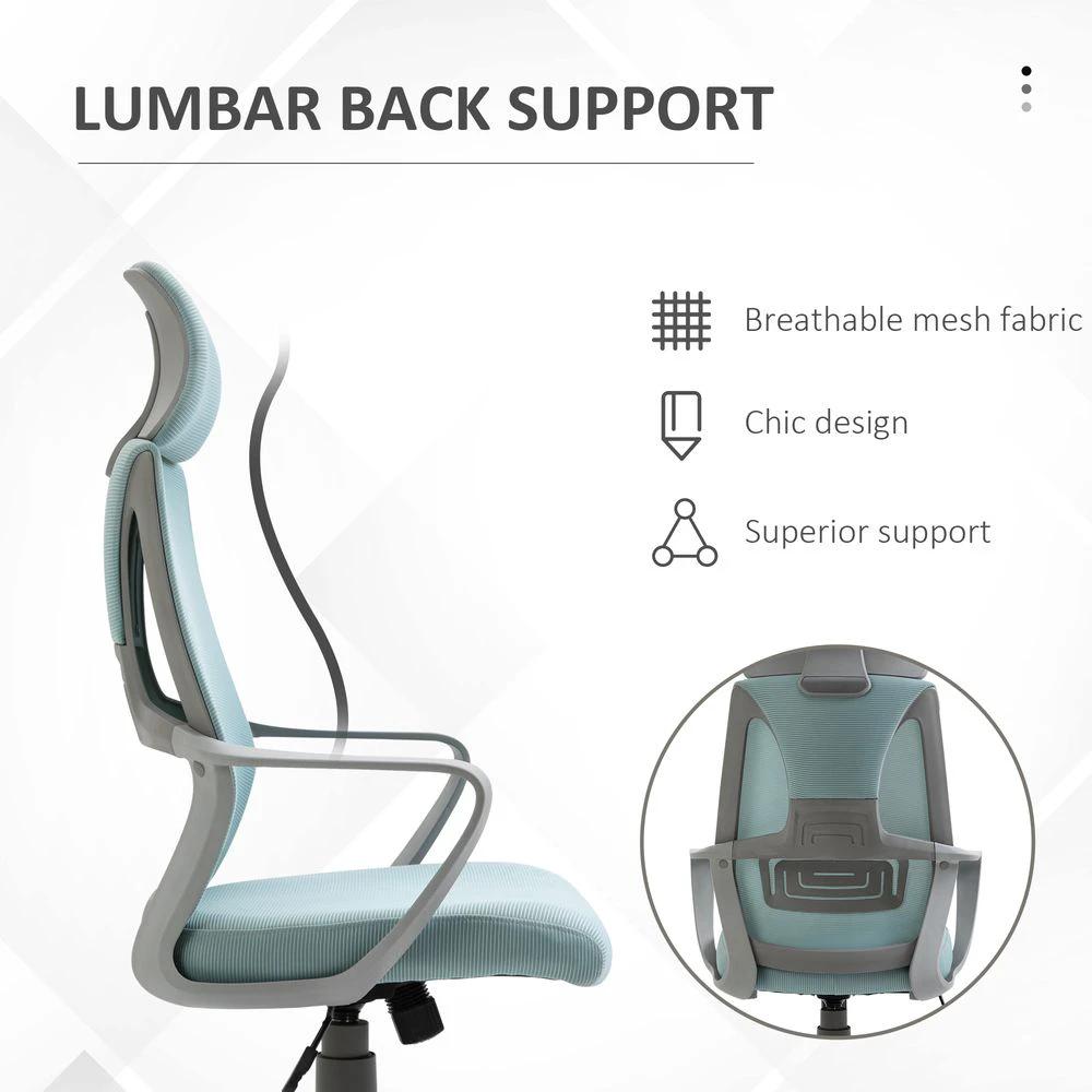Mesh Back Office Chair w/ Adjustable Height Padded Headrest Blue Vinsetto by Unbranded