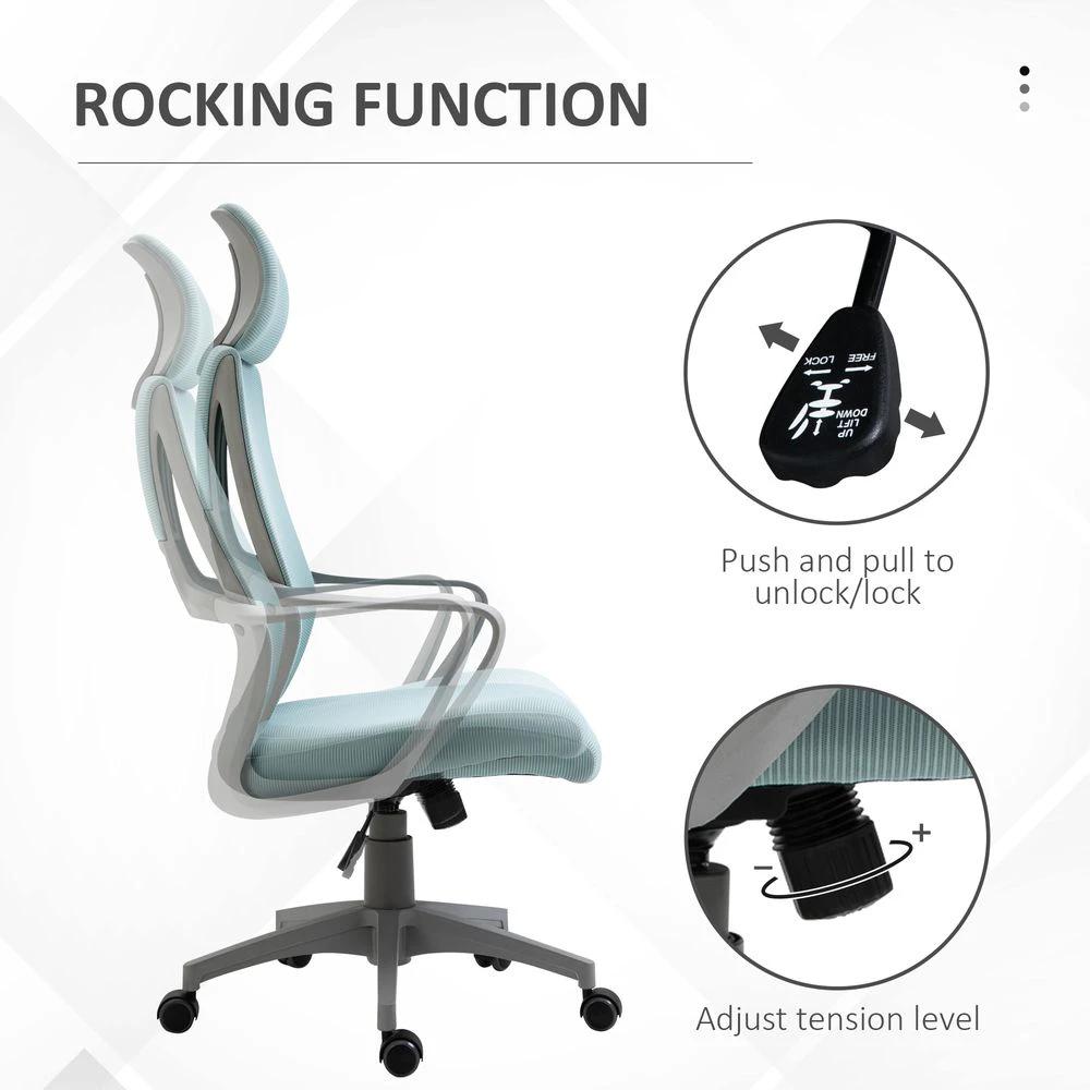 Mesh Back Office Chair w/ Adjustable Height Padded Headrest Blue Vinsetto by Unbranded