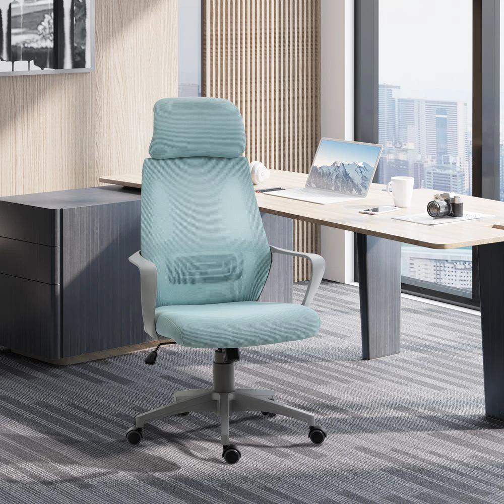 Mesh Back Office Chair w/ Adjustable Height Padded Headrest Blue Vinsetto by Unbranded