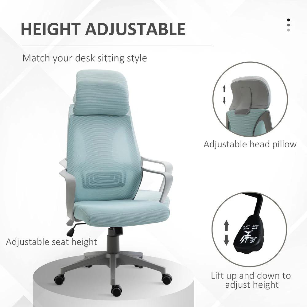 Mesh Back Office Chair w/ Adjustable Height Padded Headrest Blue Vinsetto by Unbranded