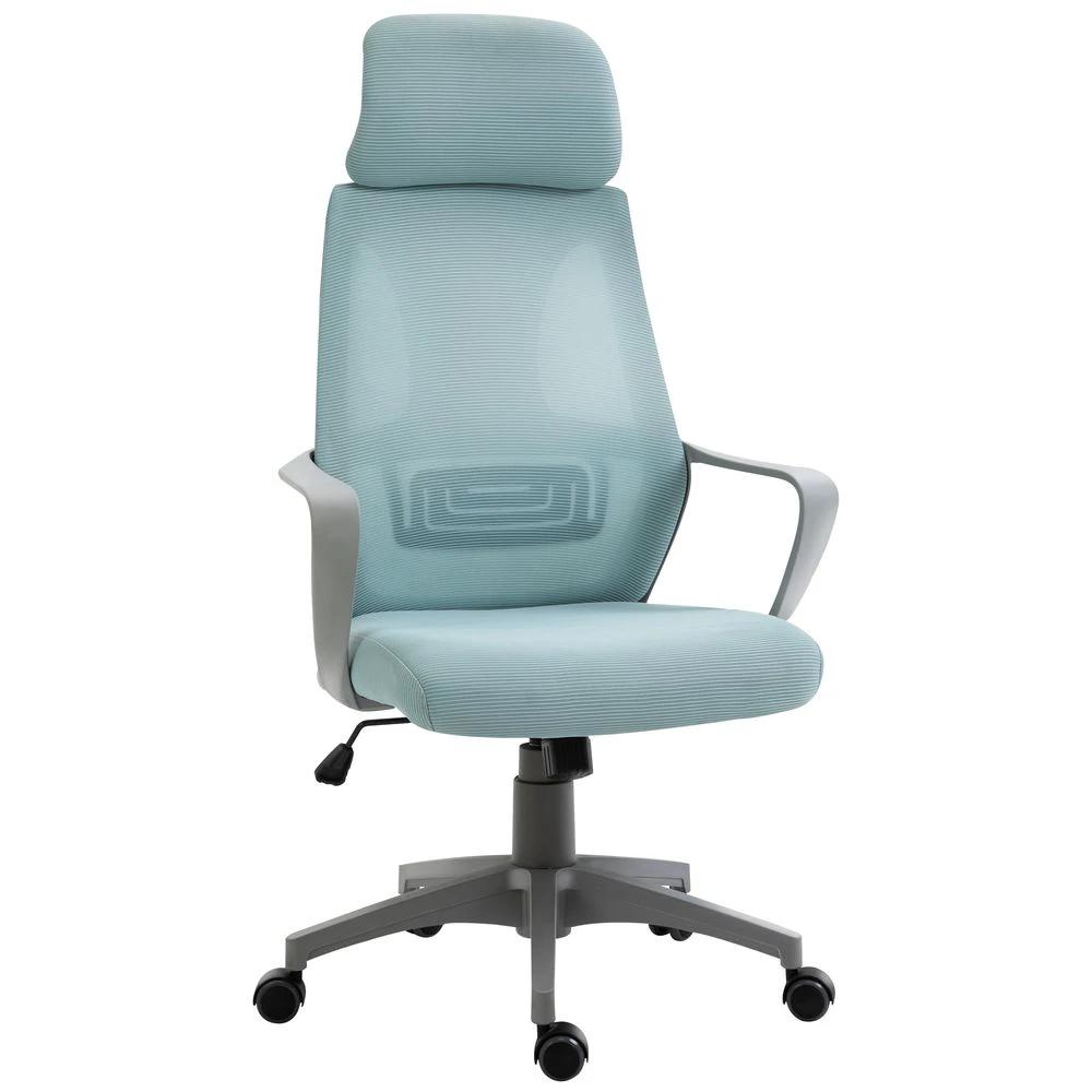 Mesh Back Office Chair w/ Adjustable Height Padded Headrest Blue Vinsetto by Unbranded