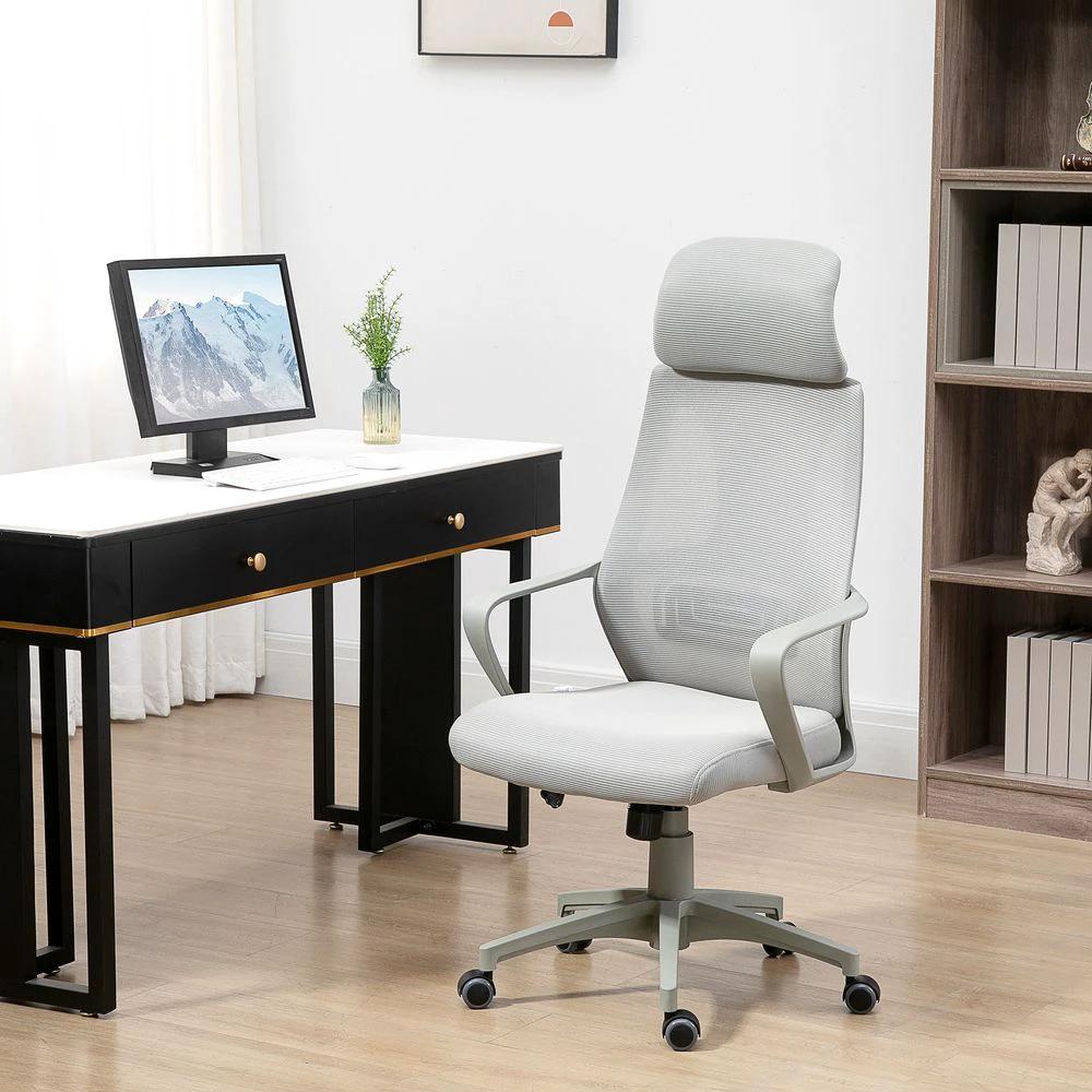 Mesh Back Office Chair w/ Adjustable Height Padded Headrest Grey Vinsetto by Unbranded