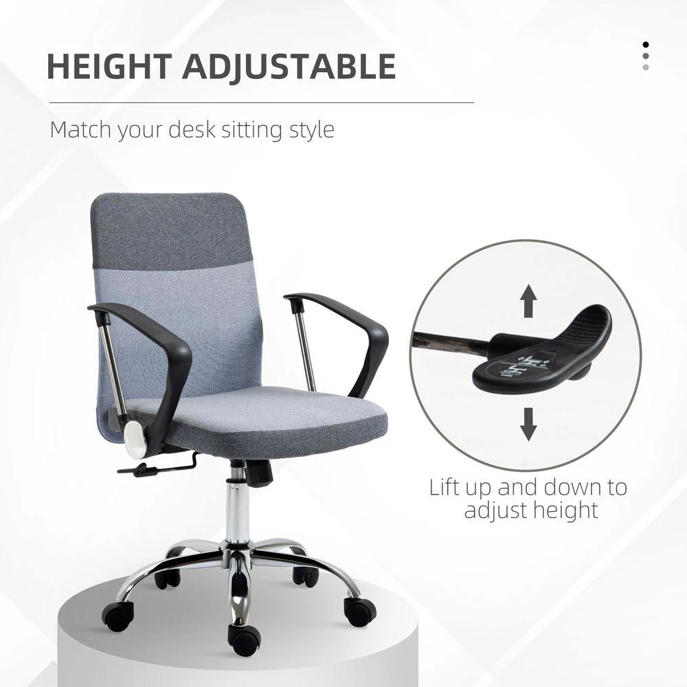 Office Chair Linen Swivel Desk Chair Home Study Rocker w/ Wheel, Grey Vinsetto by Unbranded