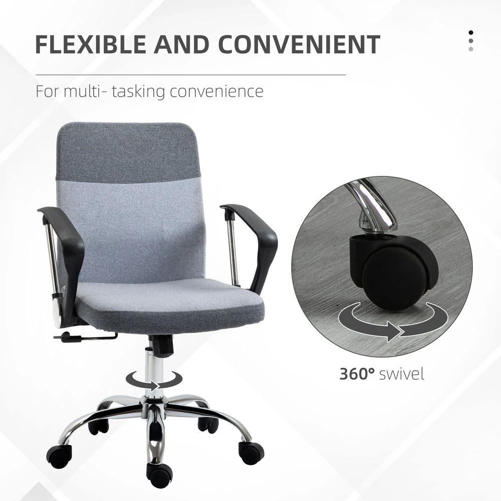 Office Chair Linen Swivel Desk Chair Home Study Rocker w/ Wheel, Grey Vinsetto by Unbranded