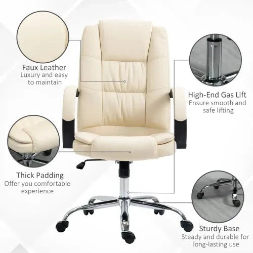 PU Leather Executive Office Chair High Back Height Adjustable Desk Chair, Beige - Office Chair