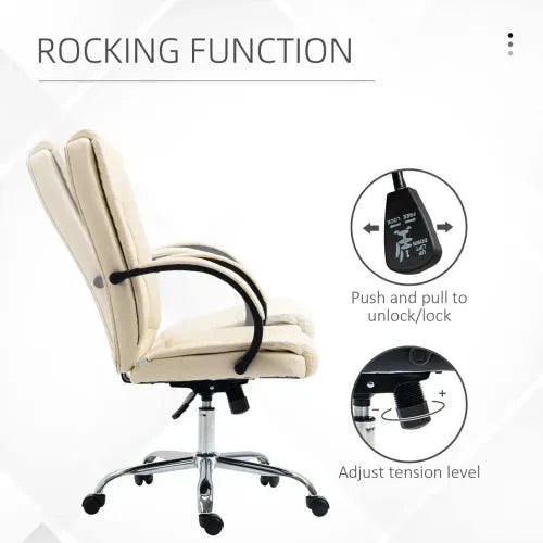 PU Leather Executive Office Chair High Back Height Adjustable Desk Chair, Beige - Office Chair