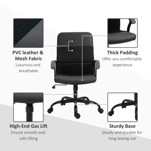 PVC Leather & Mesh Panel Blend Office Chair Swivel Seat w/ Padding Ergonomic - Office Chair