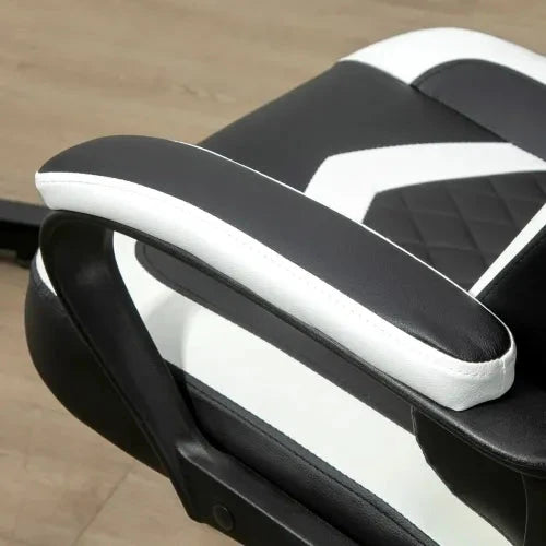 Racing Gaming Chair w/ Lumbar Support, Headrest, Gamer Office Chair, Black White
