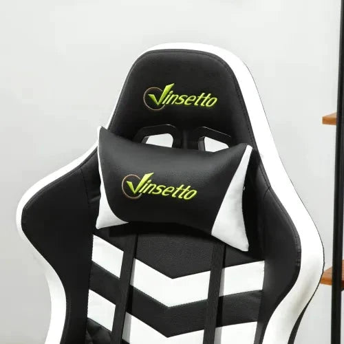 Racing Gaming Chair w/ Lumbar Support, Headrest, Gamer Office Chair, Black White