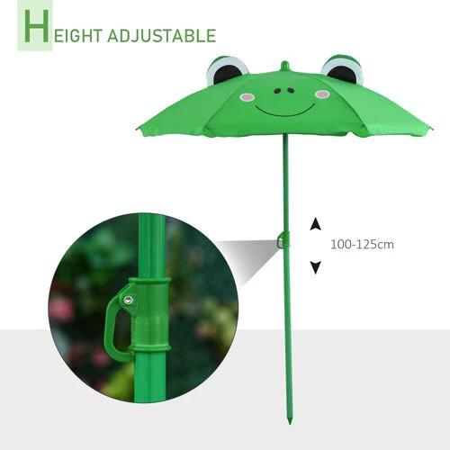 Foldable Patio Kids Metal Picnic Table w/ Frog Umbrella Green 4-piece - Picnic Tables