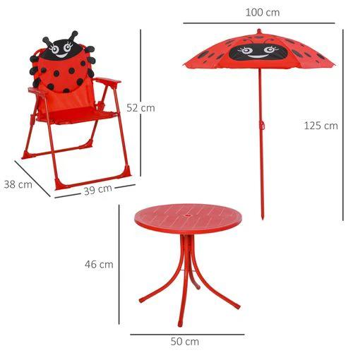 Kids Folding Picnic Table Chair Set Ladybug Pattern Outdoor by Unbranded