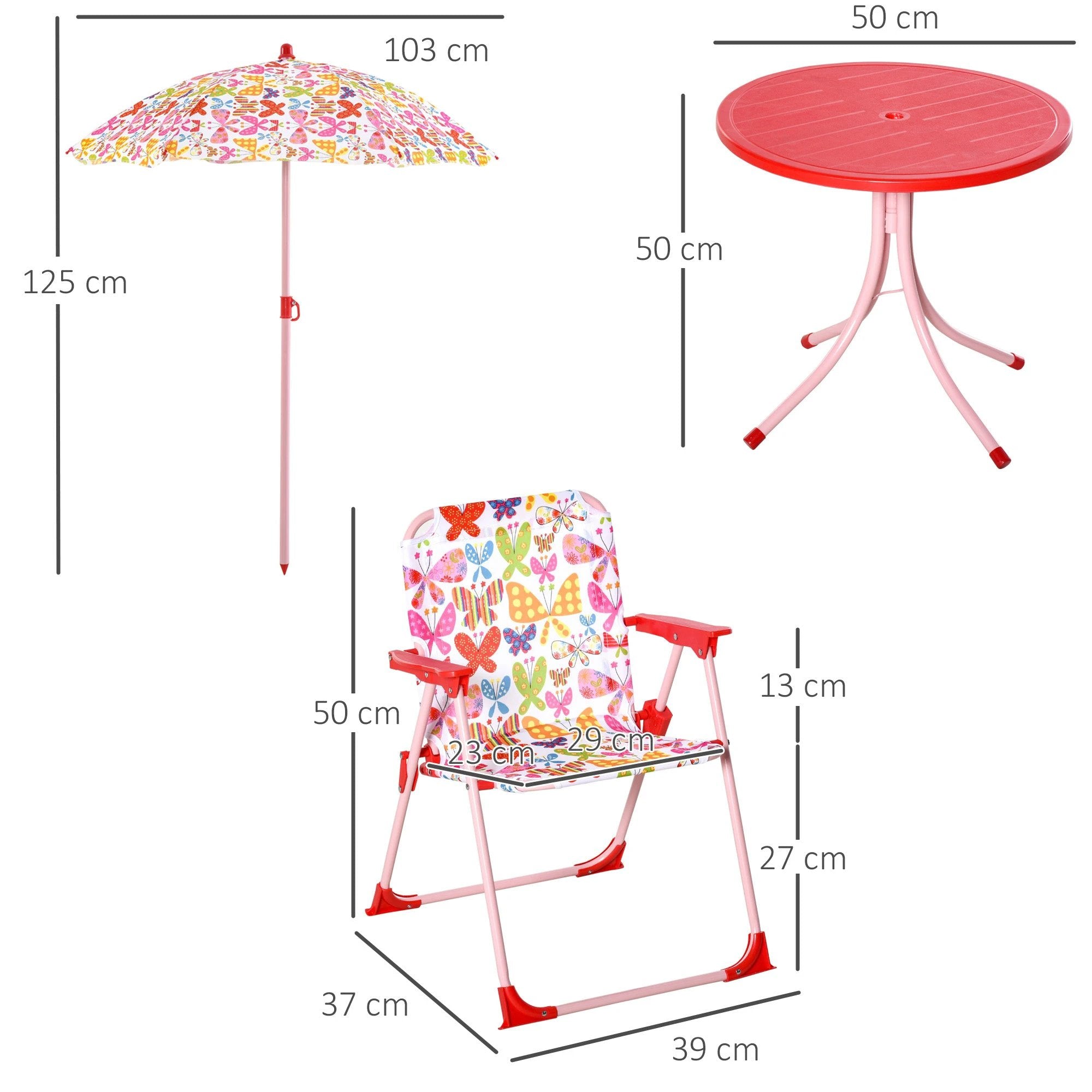 Outsunny Kids Folding Picnic Table Chair Set Butterfly Pattern Outdoor Parasol by Unbranded
