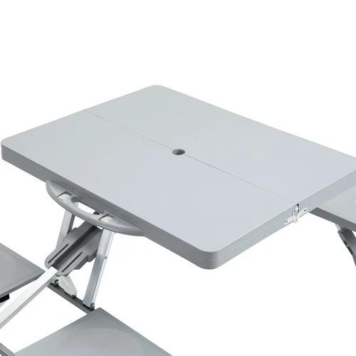 Picnic Table Chair Set 4 Seat Aluminium PP W/ 2.7cm Umbrella Hole Outsunny by Unbranded