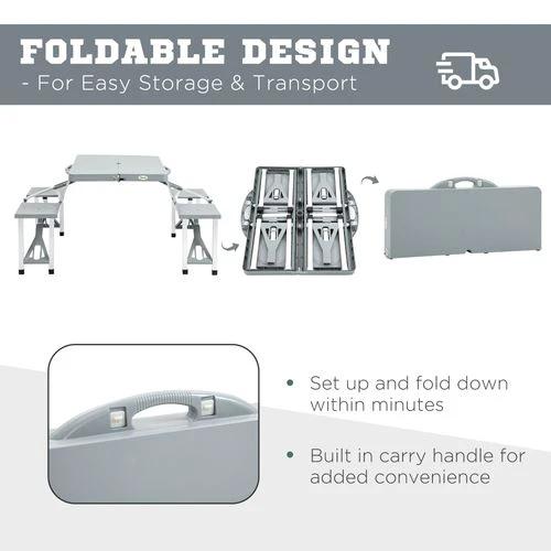Unbranded Picnic Table Chair Set 4 Seat Aluminium PP W/ 2.7cm Umbrella Hole Outsunny - Picnic Tables