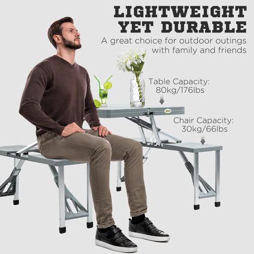 Unbranded Picnic Table Chair Set 4 Seat Aluminium PP W/ 2.7cm Umbrella Hole Outsunny - Picnic Tables
