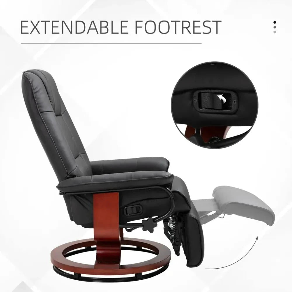 Ergonomic Recliner Sofa Chair PU Leather Armchair Lounger with Footrest, Black by Unbranded