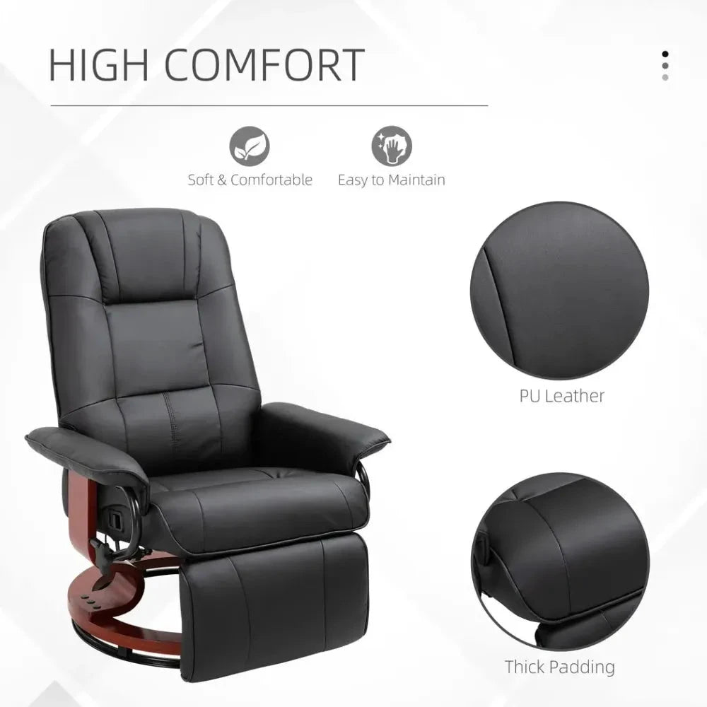 Ergonomic Recliner Sofa Chair PU Leather Armchair Lounger with Footrest, Black by Unbranded