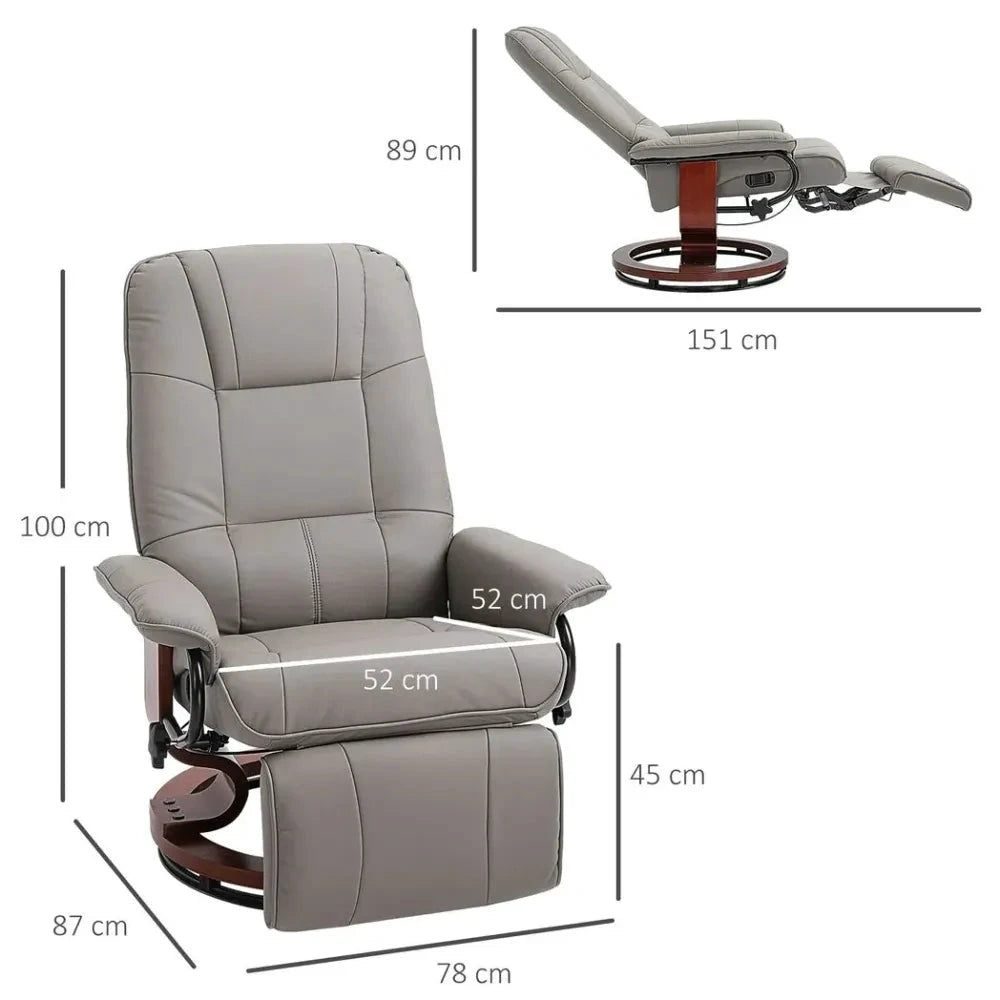 Ergonomic Recliner Sofa Chair PU Leather Armchair Lounger with Footrest, Grey by Unbranded