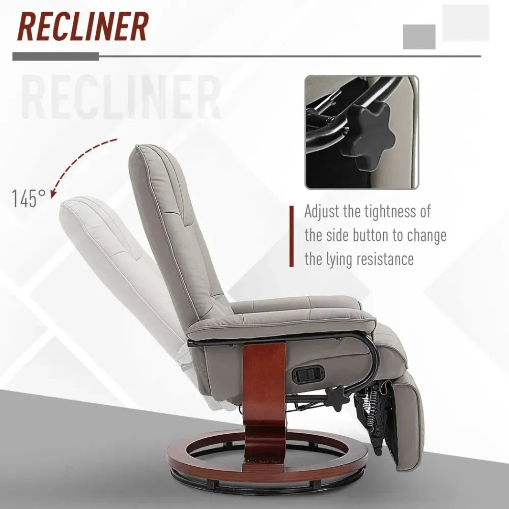 Ergonomic Recliner Sofa Chair PU Leather Armchair Lounger with Footrest, Grey by Unbranded