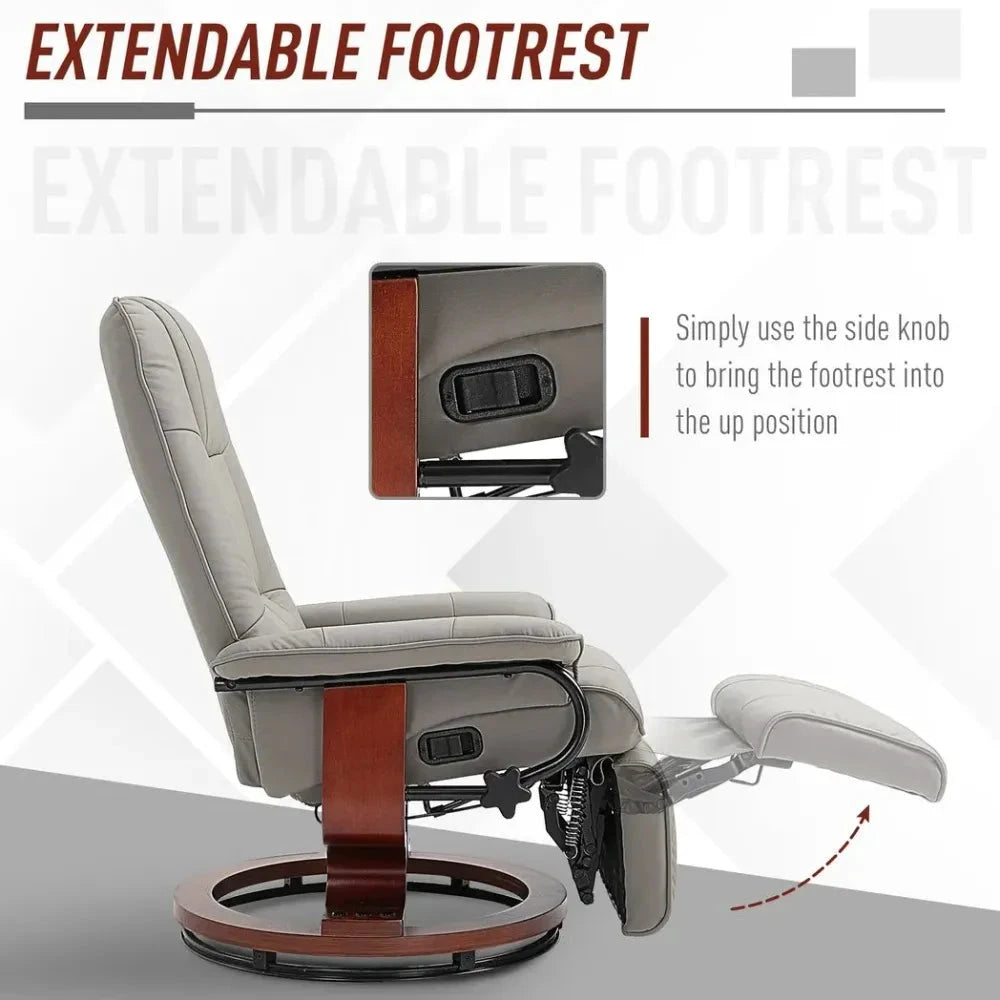 Ergonomic Recliner Sofa Chair PU Leather Armchair Lounger with Footrest, Grey by Unbranded