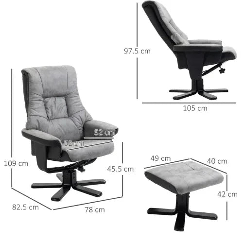 Manual Recliner Sofa With Footrest 360 Swivel Sofa Armchair Faux Leather Grey by Unbranded