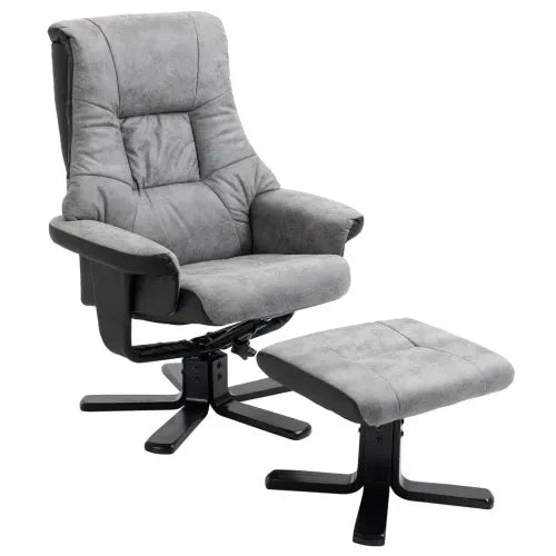 Manual Recliner Sofa With Footrest 360 Swivel Sofa Armchair Faux Leather Grey by Unbranded