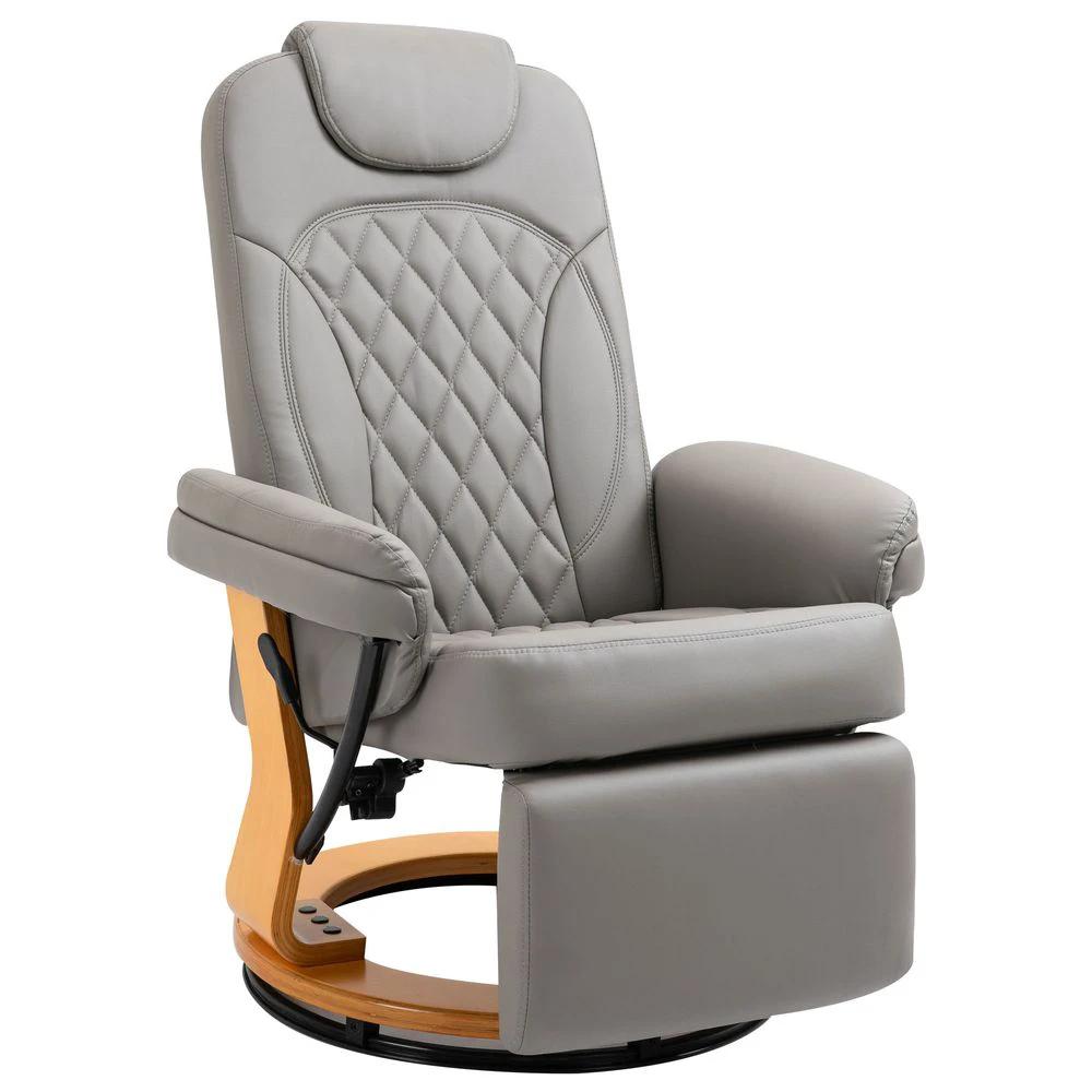 PU Recliner Lounge Chair with Footrest Headrest Wood Base for Home Office Grey by Unbranded