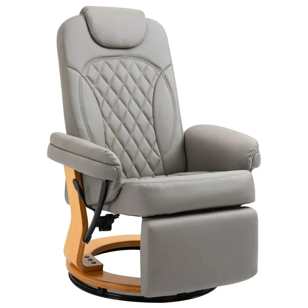 PU Recliner Lounge Chair with Footrest Headrest Wood Base for Home Office Grey by Unbranded