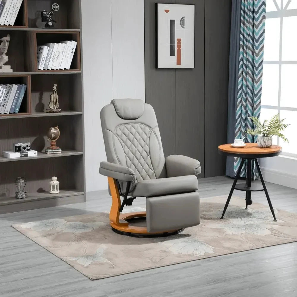 PU Recliner Lounge Chair with Footrest Headrest Wood Base for Home Office Grey by Unbranded
