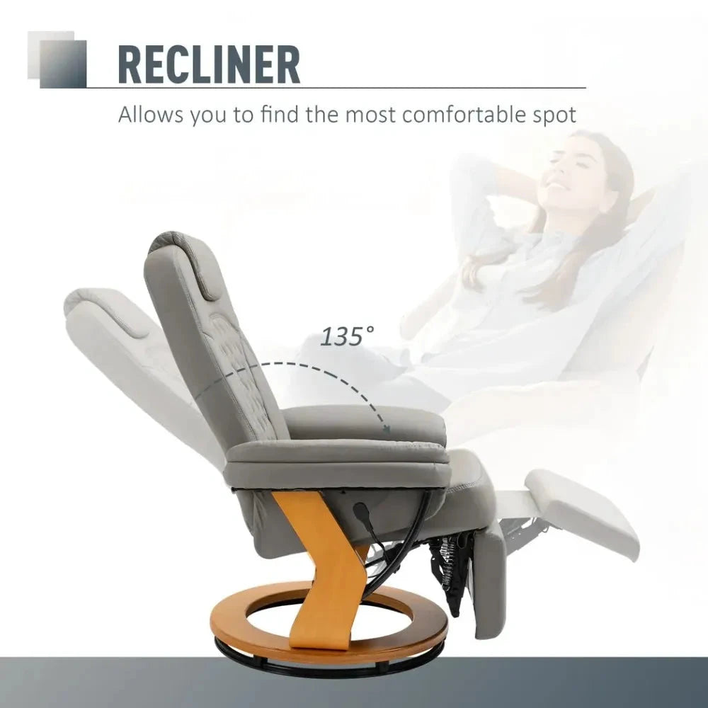 PU Recliner Lounge Chair with Footrest Headrest Wood Base for Home Office Grey by Unbranded