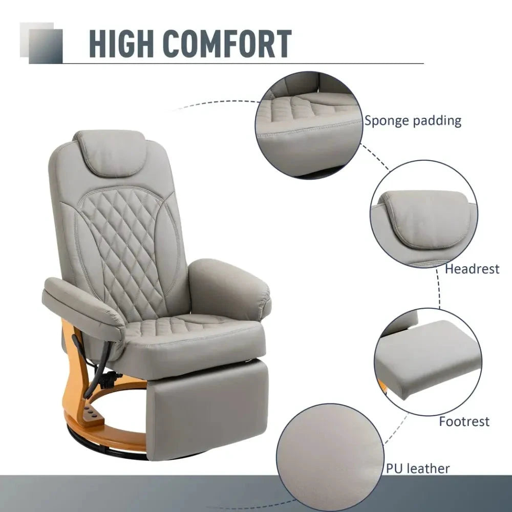 PU Recliner Lounge Chair with Footrest Headrest Wood Base for Home Office Grey by Unbranded