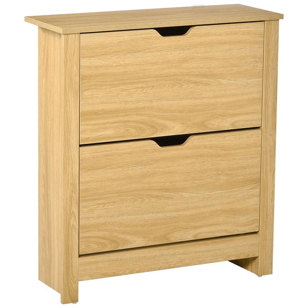 12-Shoe Storage Cabinet 4 Shelves 2 Drawers Tabletop 4 Legs Brown by Unbranded