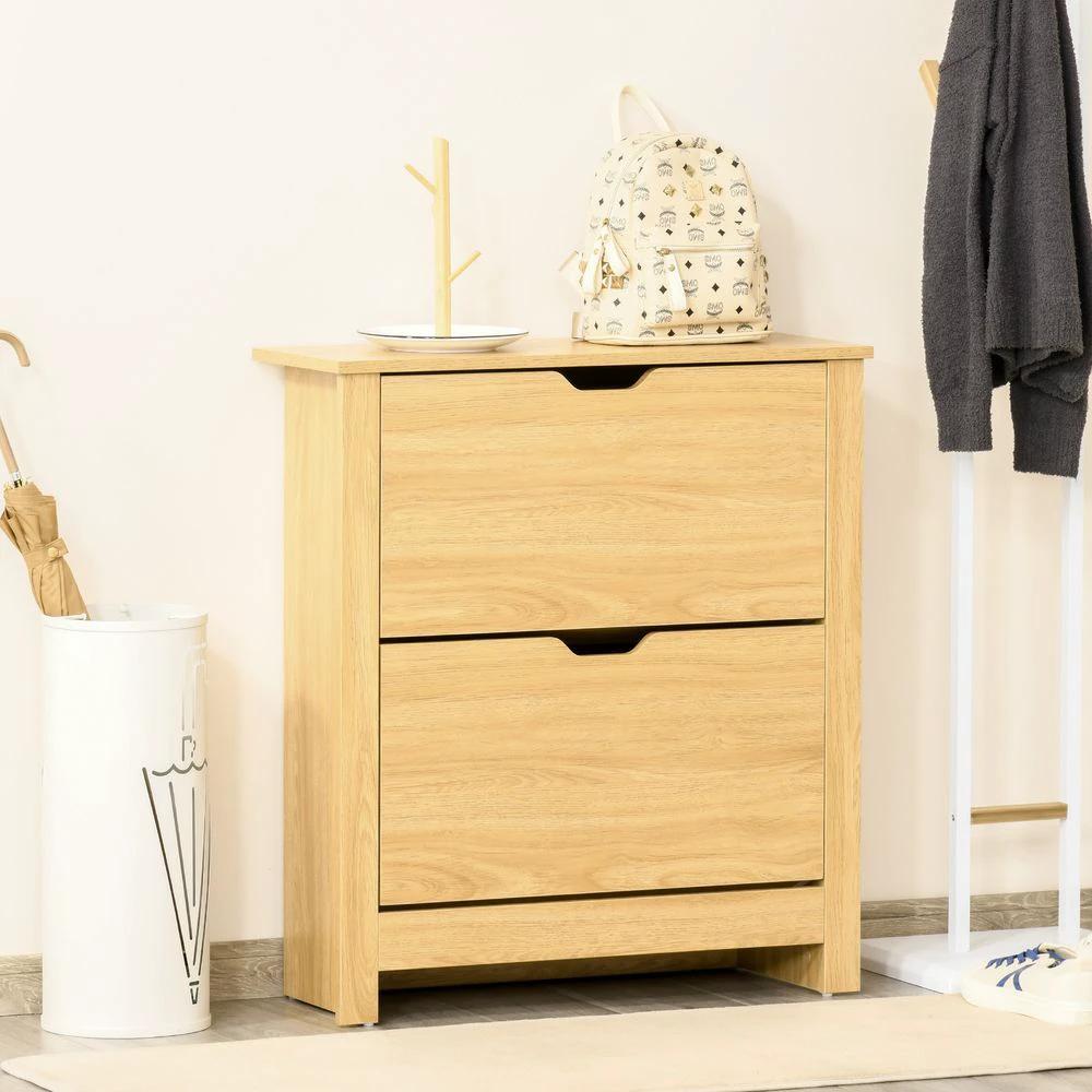 12-Shoe Storage Cabinet 4 Shelves 2 Drawers Tabletop 4 Legs Brown by Unbranded