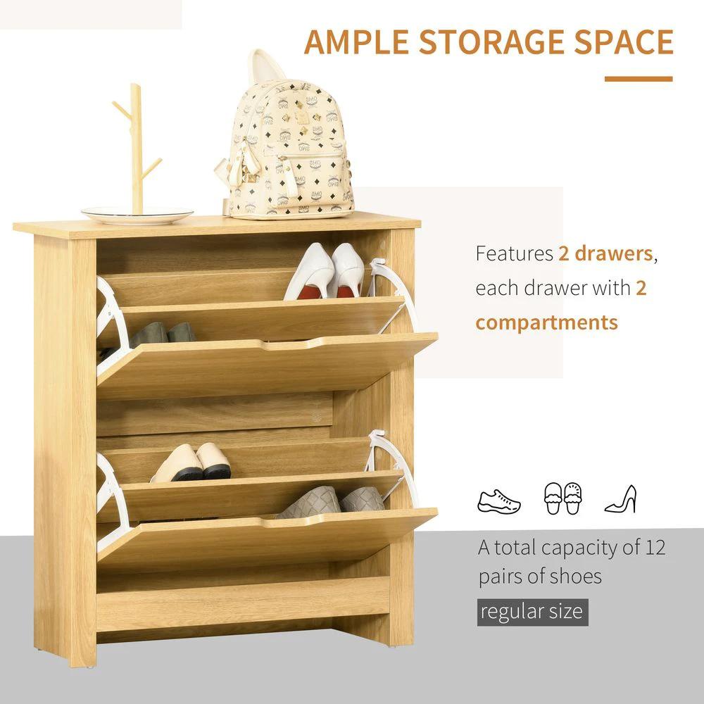 12-Shoe Storage Cabinet 4 Shelves 2 Drawers Tabletop 4 Legs Brown by Unbranded